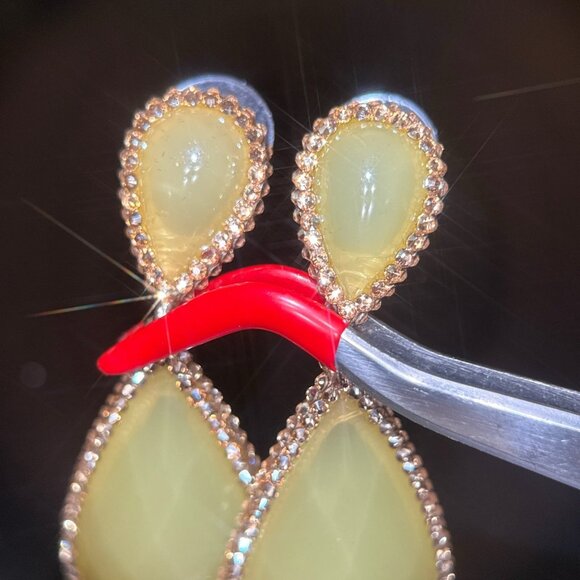 Yellow/Pink Stones Drop Earrings - Picture 3 of 6